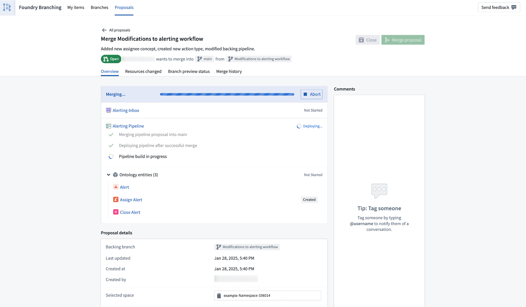 Review a branch easily in one view, encompassing the entire proposal. Then, merge when ready.