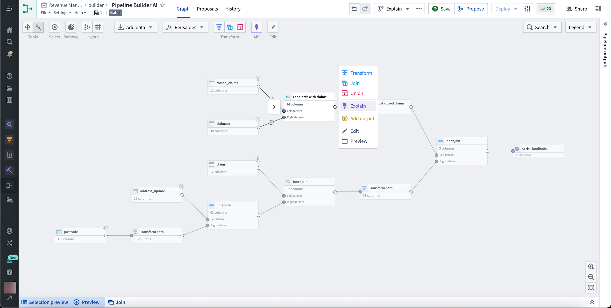 Learn more about an individual node by selecting it and choosing the purple Explain button