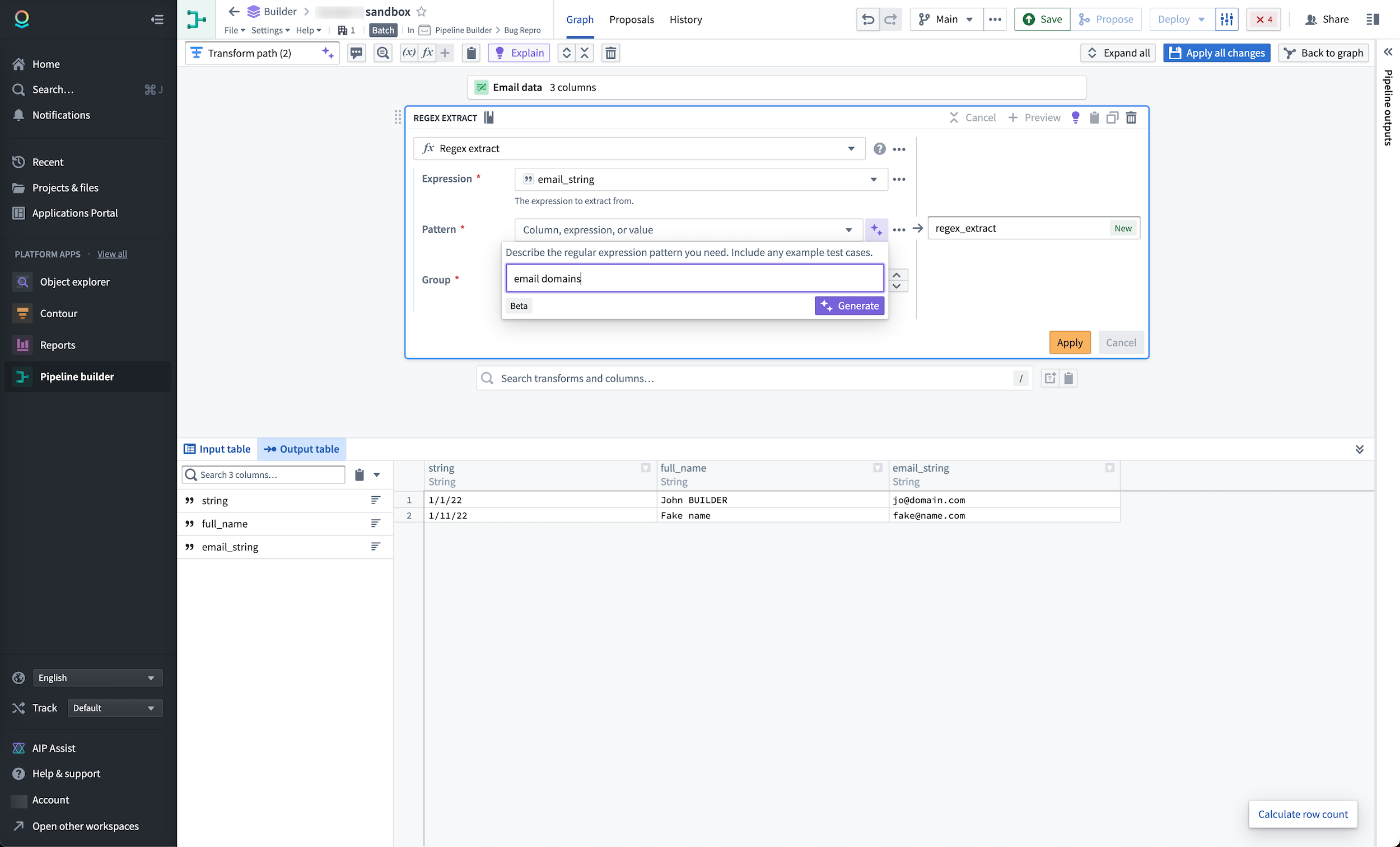 Using a regex to return email domains in a dataset