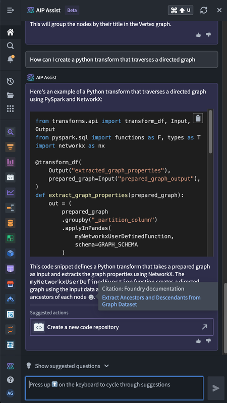 The new code tool improves code responses in AIP Assist.