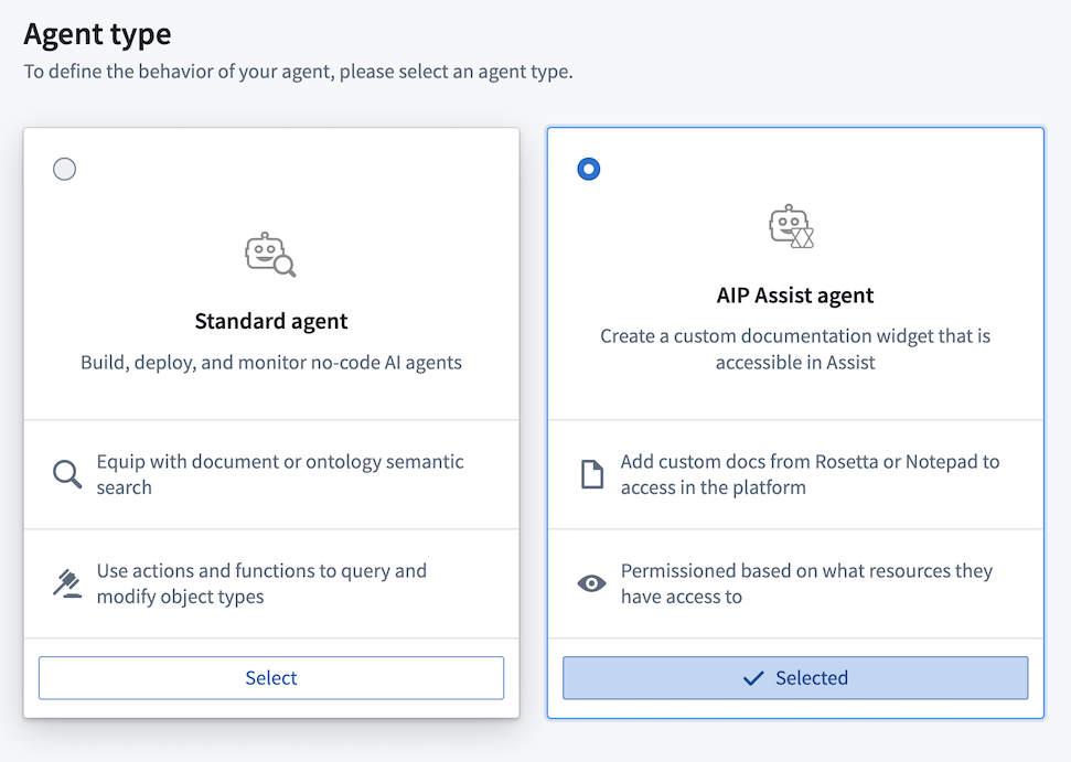 AIP Assist Agent creation in the Agent Studio application.