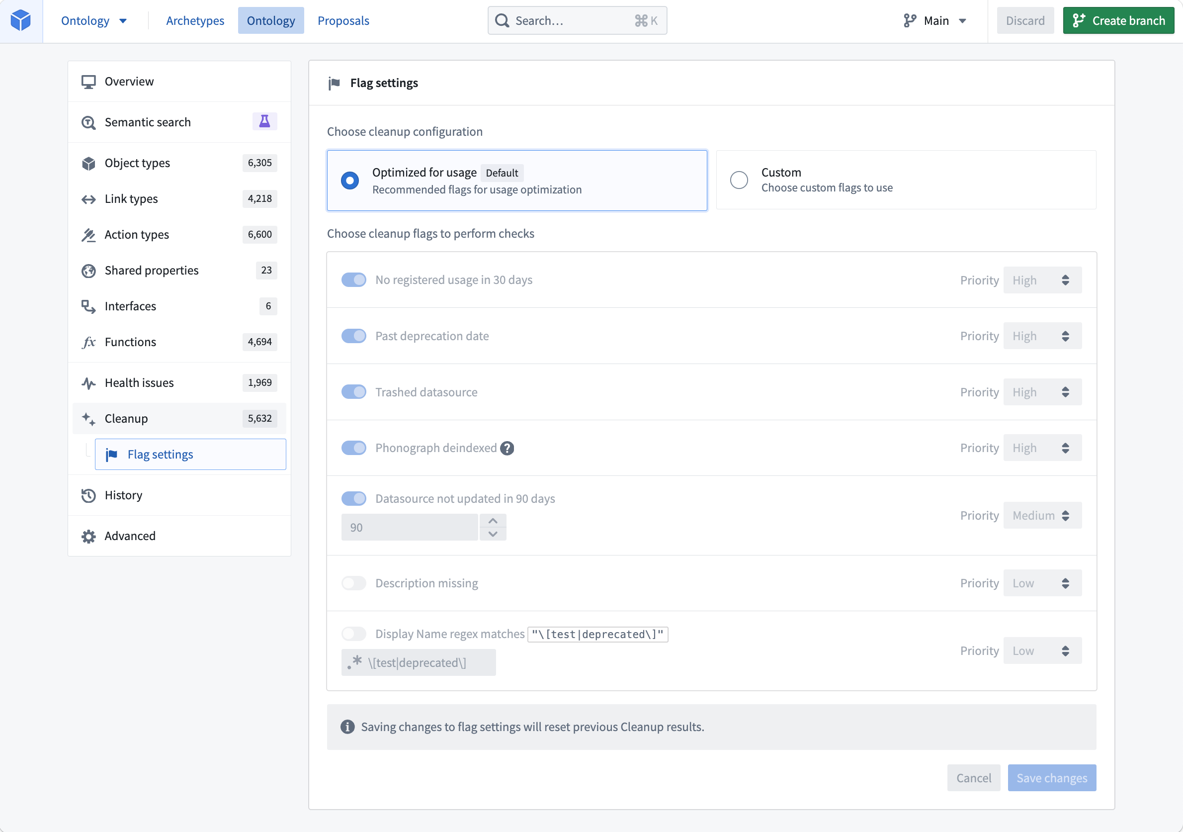 Customize the flag settings and choose cleanup configuration