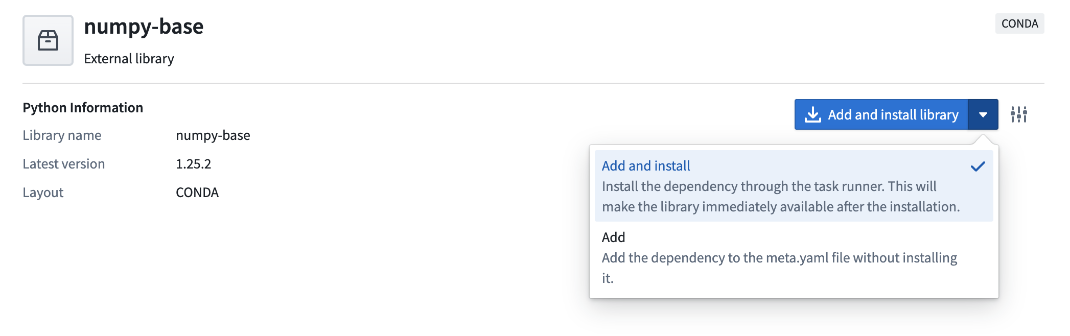 Add and install package option in Code Repositories Library management