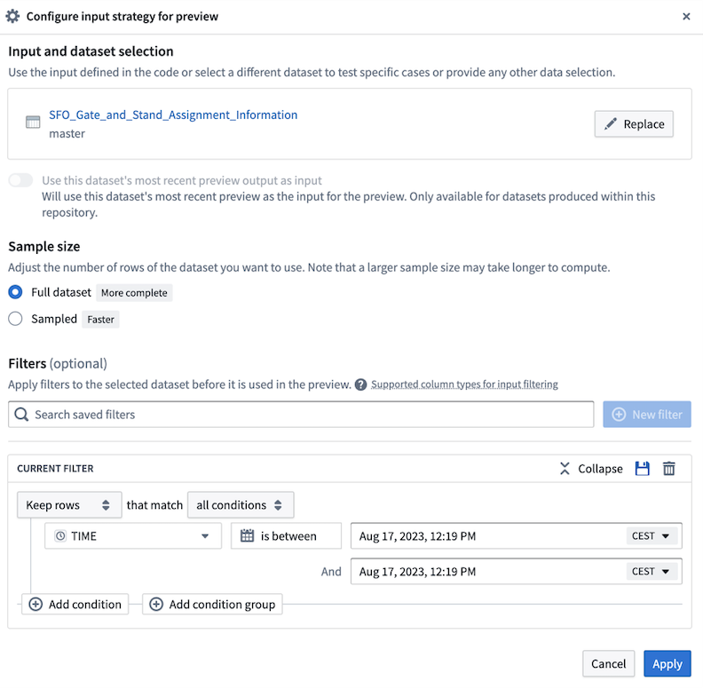 Completed filters and Preview input configuration interface improvements