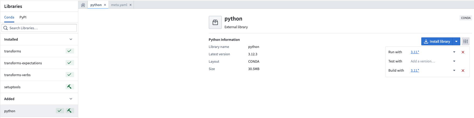 Setting the Python environment to a desired version.