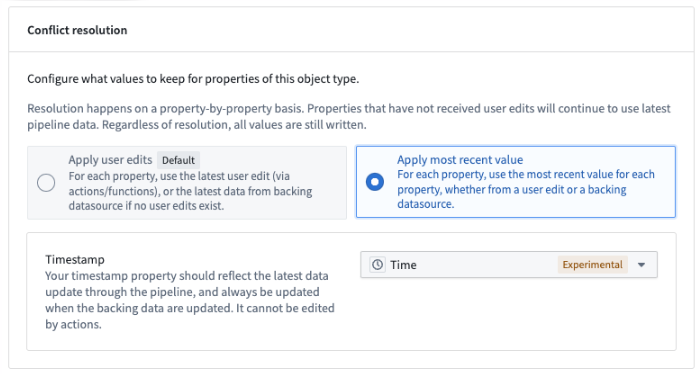 Configure conflict resolution strategies in Ontology Manager.