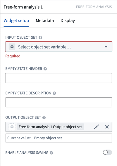 Free-form Analysis widget configuration.