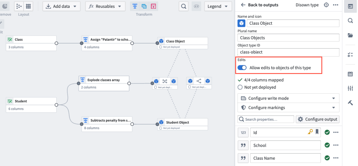 The Allow edits toggle in the edit object type panel.