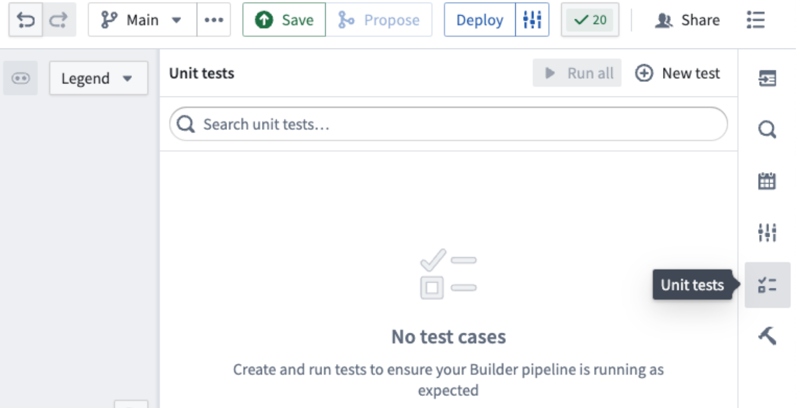 The Unit tests icon on the right side panel.