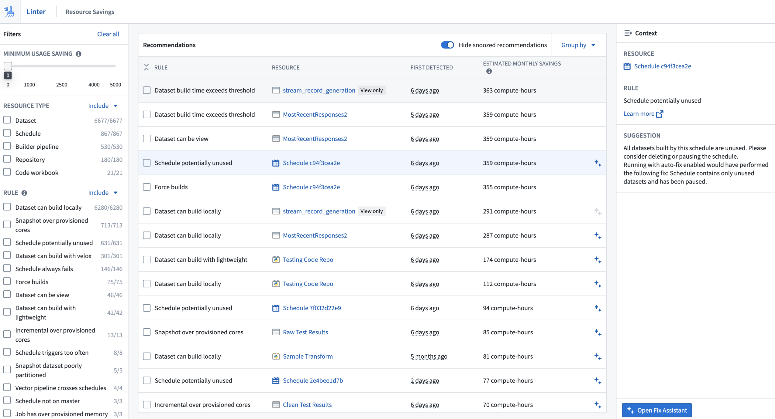 Linter's Impact Tracking UI displaying the number of actioned recommendations.