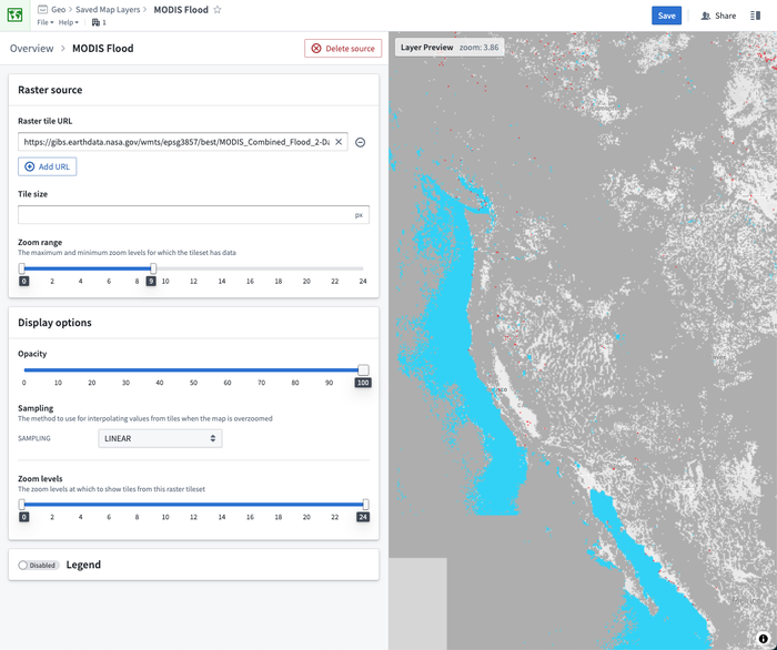 Configuration of a raster layer with open source data from nasa.gov