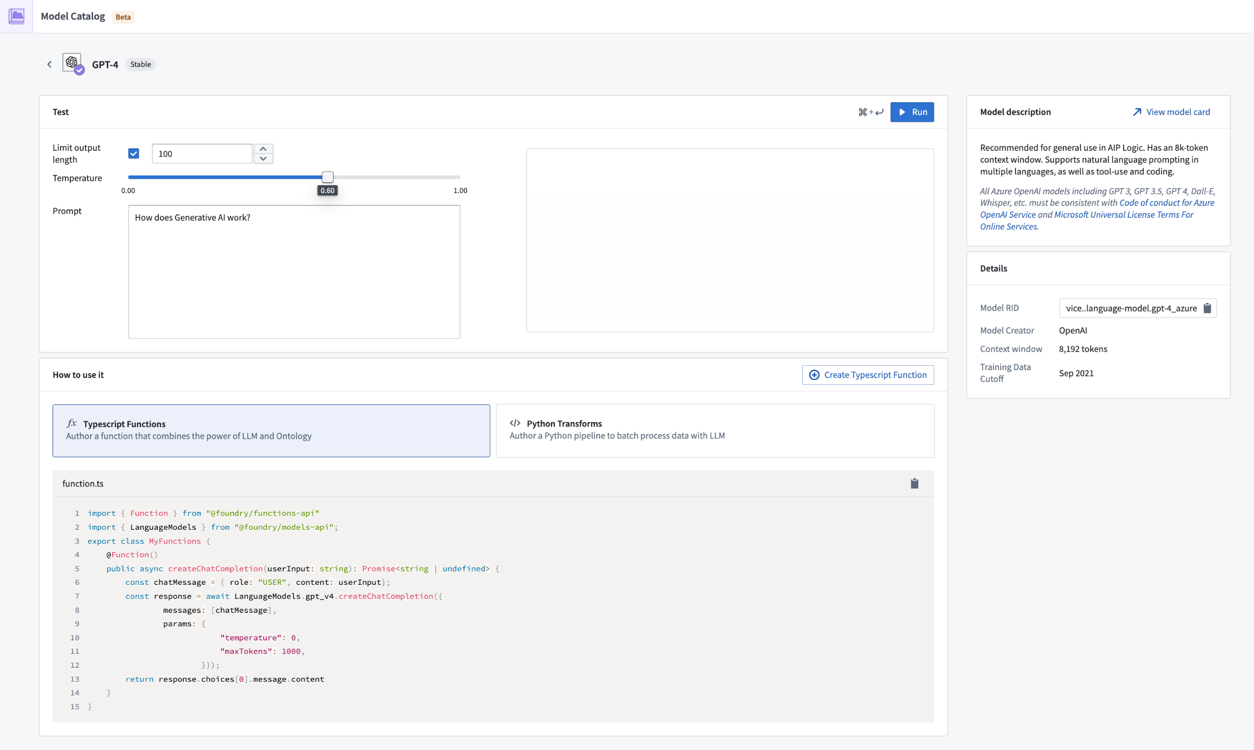 The Model entity page.