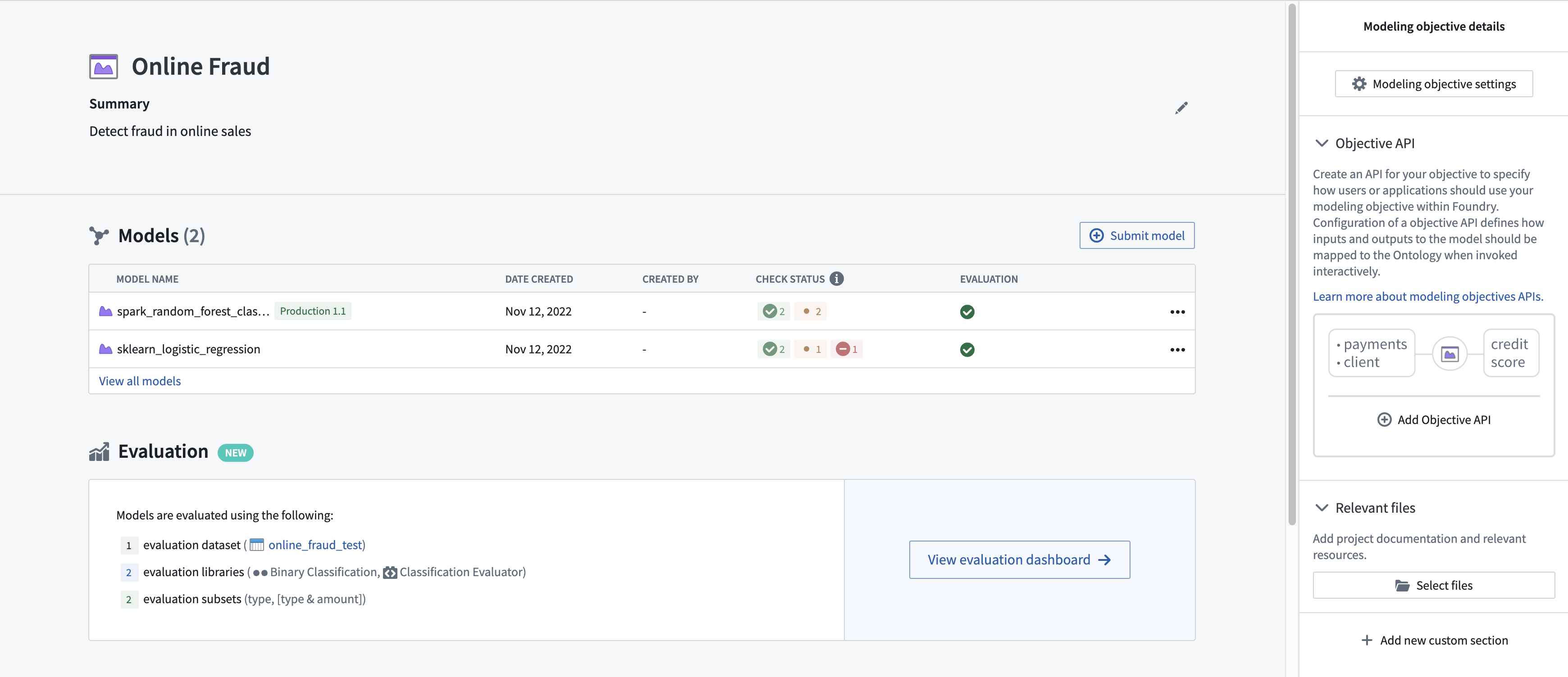 Modeling objective 2.0 dashboard