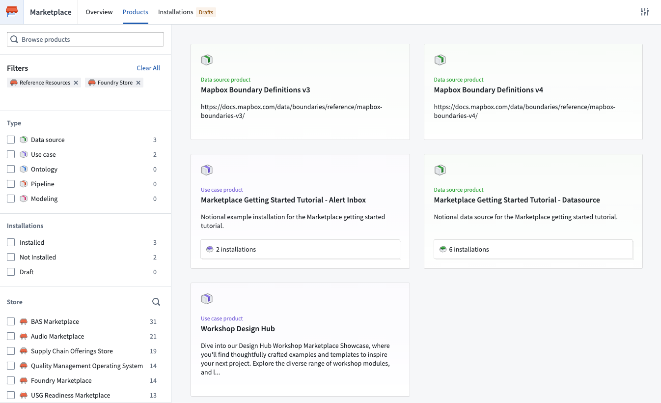 Browse Foundry products from Palantir and from others within your own organization