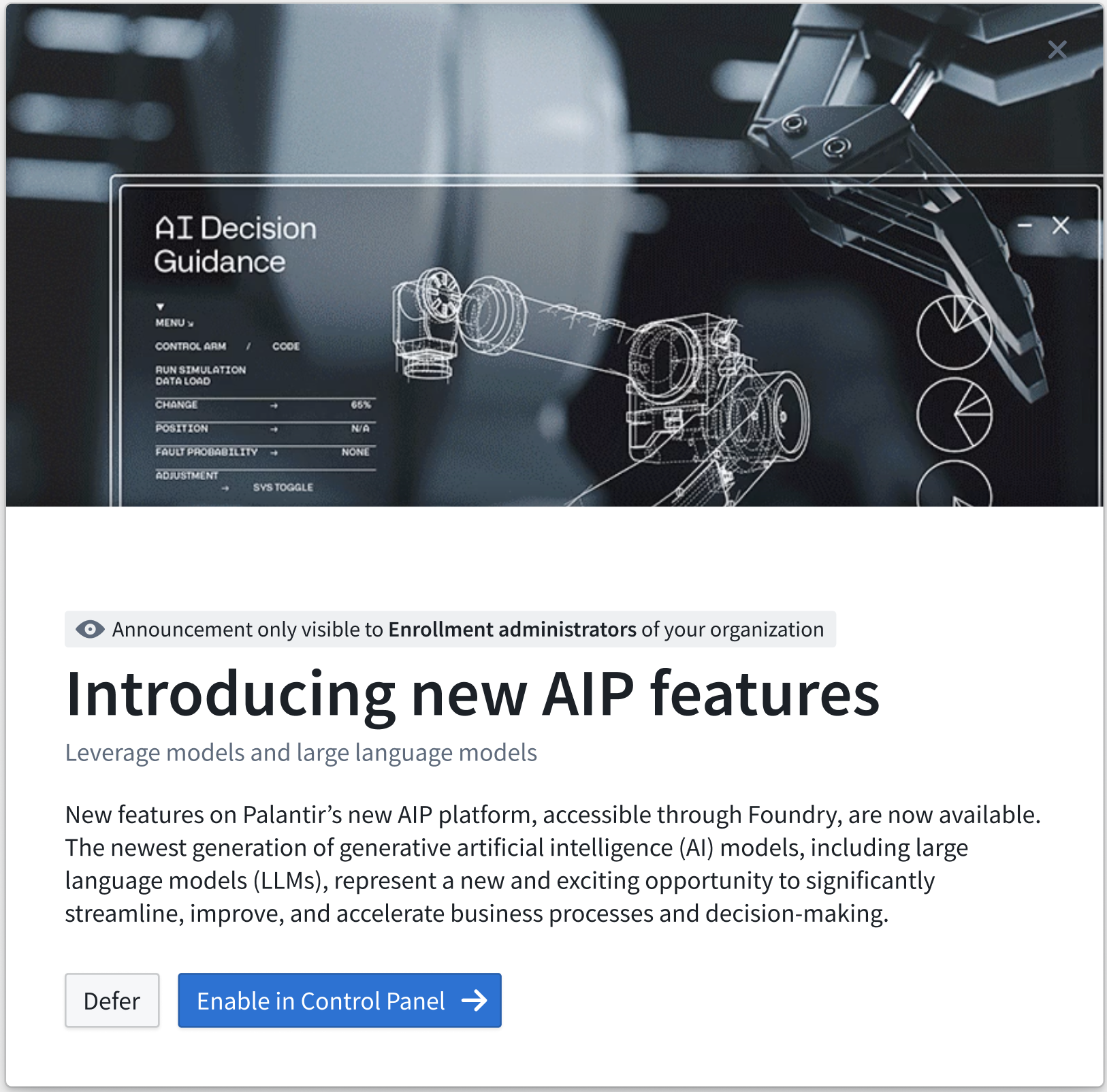 Example of new AIP features banner announcement