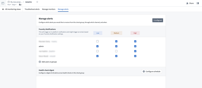 Subscribe users and groups to monitor notifications in the Manage subscriptions tab.