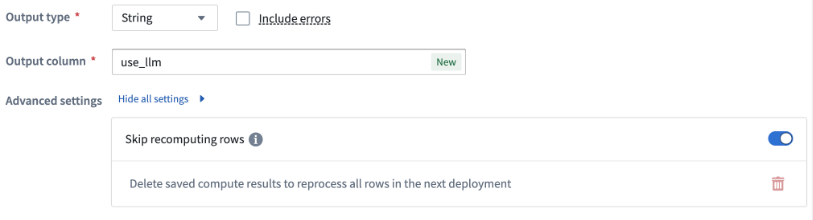 The Skip recomputing rows option