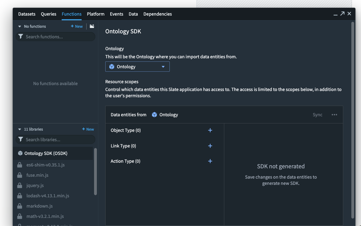 Application builders can now use OSDK functionalities in Slate to enable products that interact with the Ontology