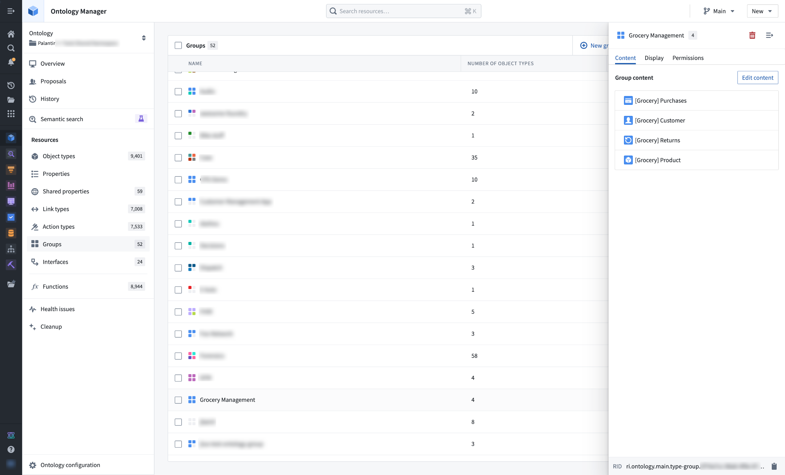 View and modify object type groups from the Ontology Manager.