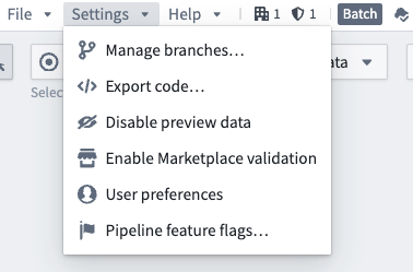 The "Manage branches" option in the settings dropdown.