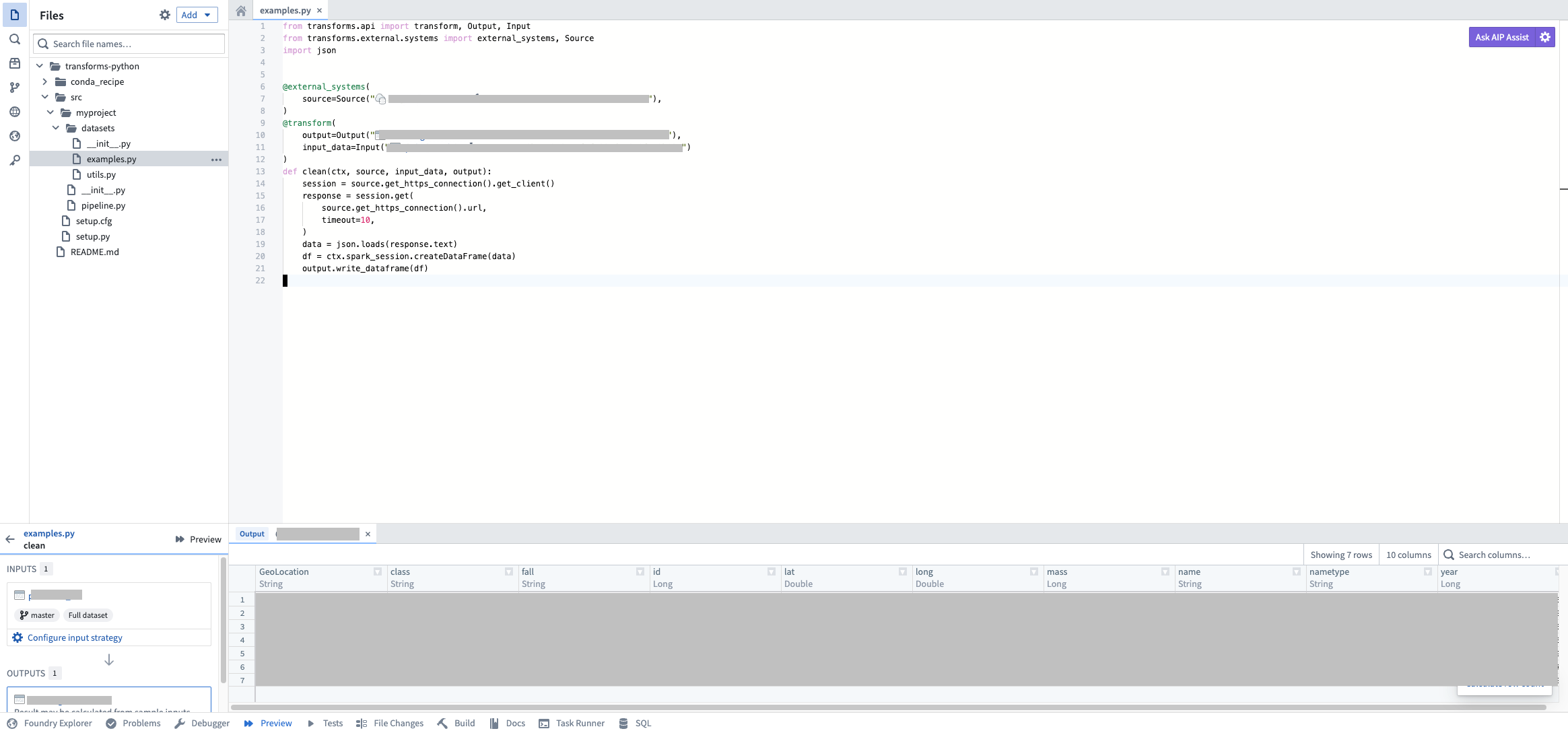 Running a source-based external transform preview to communicate with the on-premise proxy.