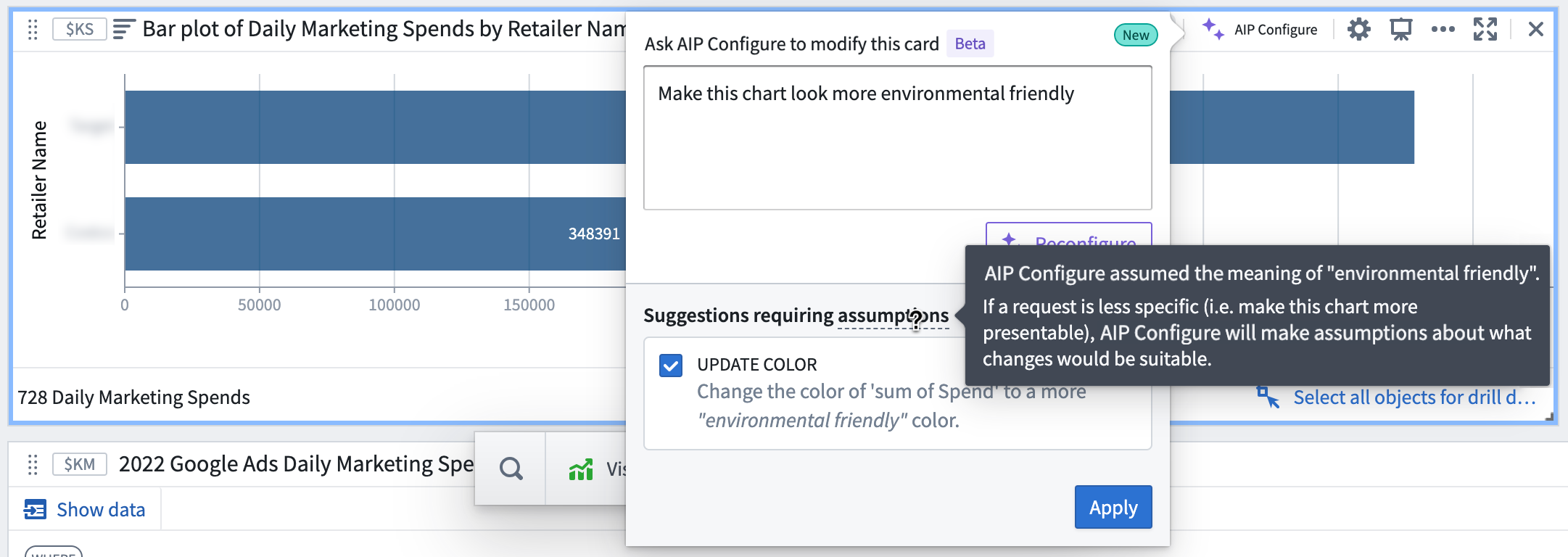 AIP Configure explains assumptions made to answer a user prompt