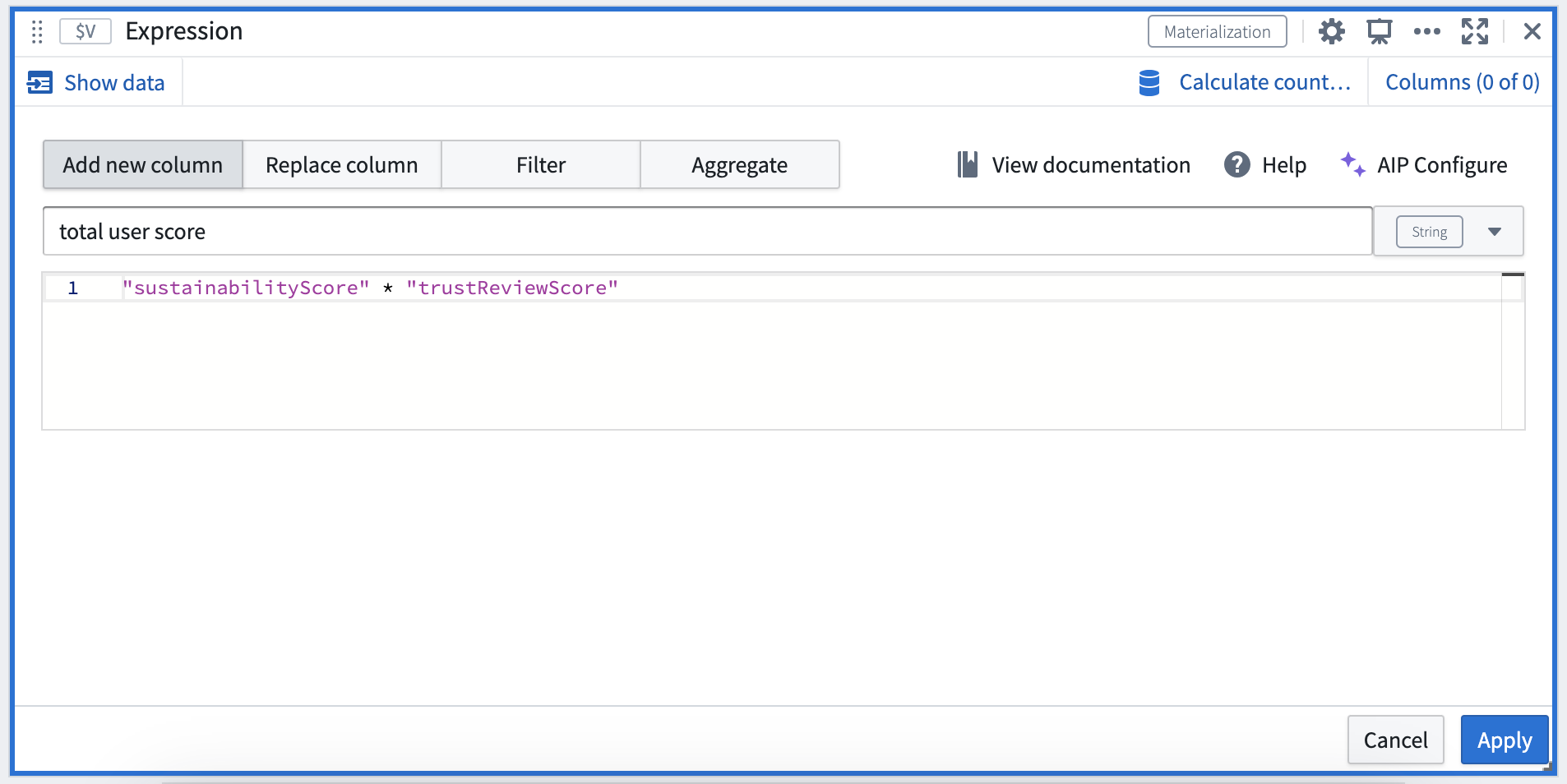 AIP generating expressions matching the natural language prompt