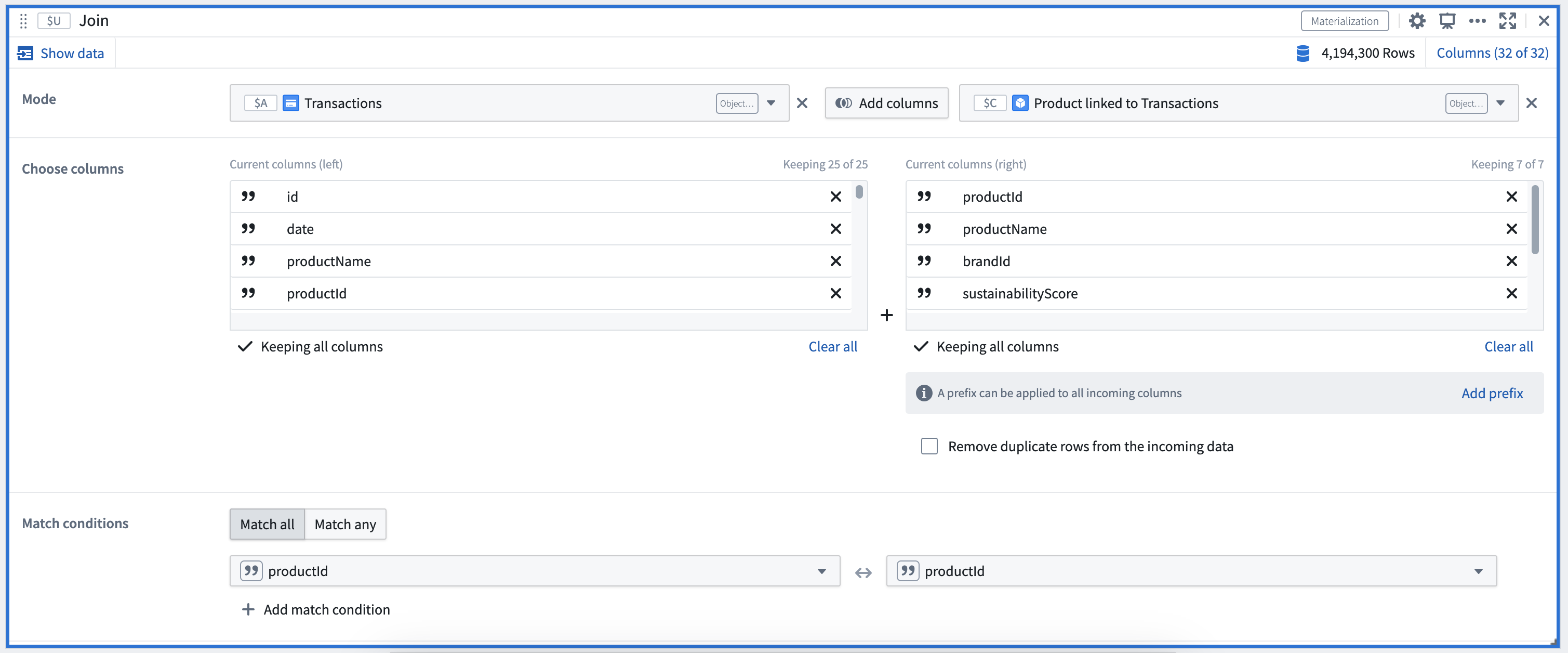 Quiver Materializations Join card configuration