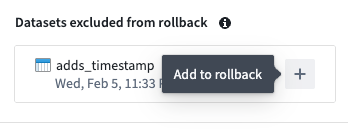 A dataset excluded from rollback that you can choose to add back.