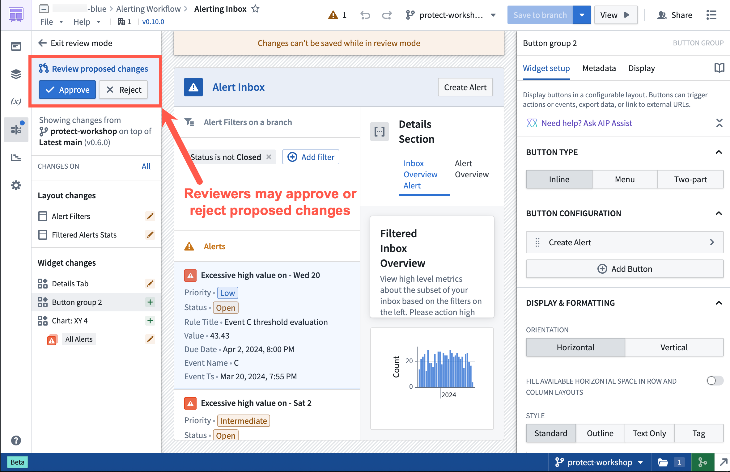 Approval Flow in a protected Workshop application.