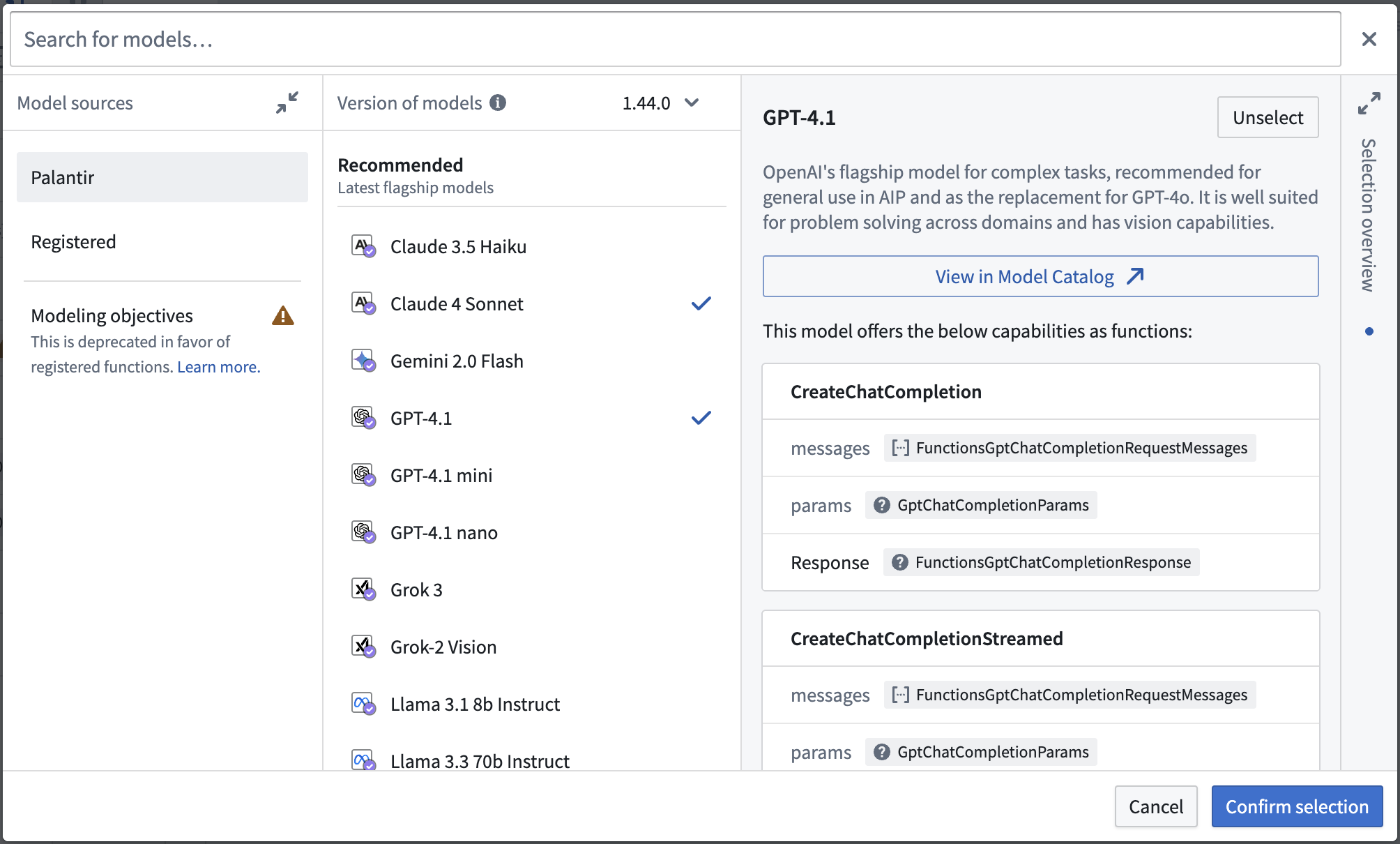 Viewing model capabilities when importing updated language models.
