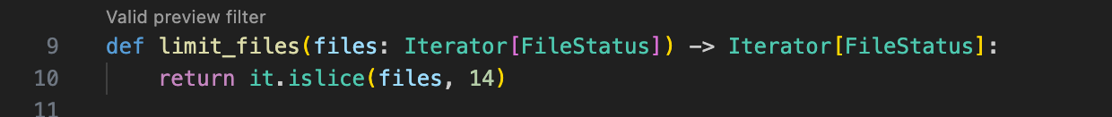 Eligible preview filters will display a codelens hint stating that they are a valid preview filter.