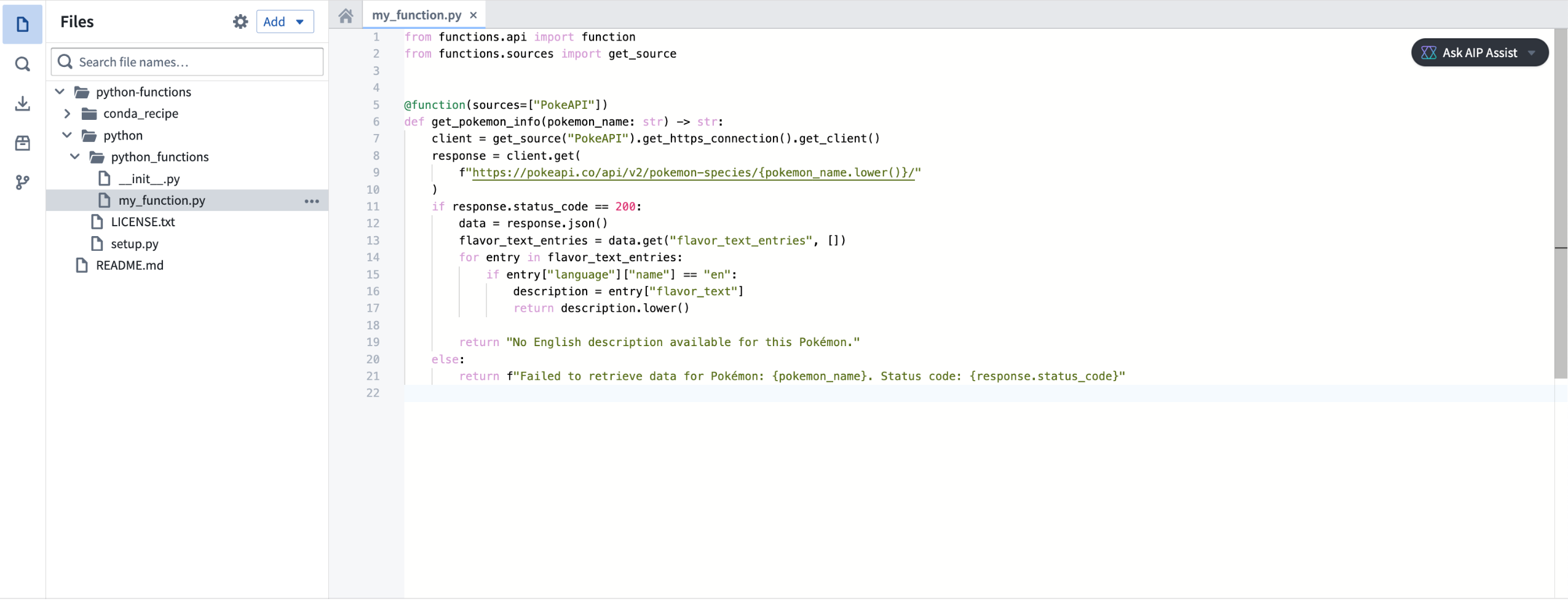 Make API calls with Python functions with the functions.sources library.