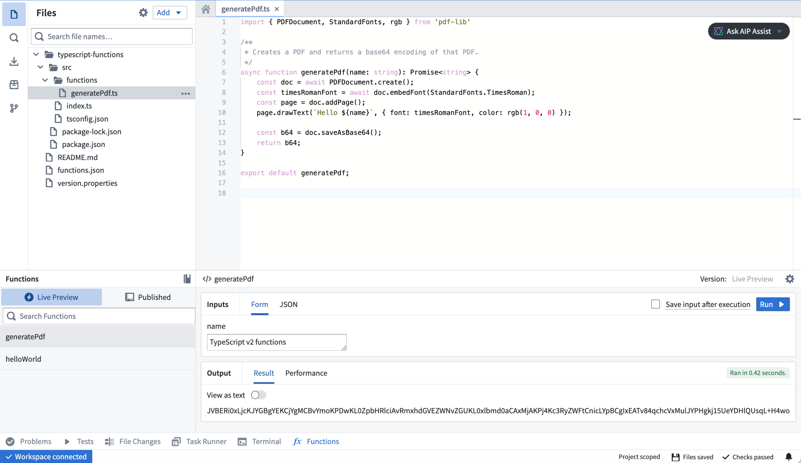 An example of a pdf-lib TypeScript v2 function in a code repository.