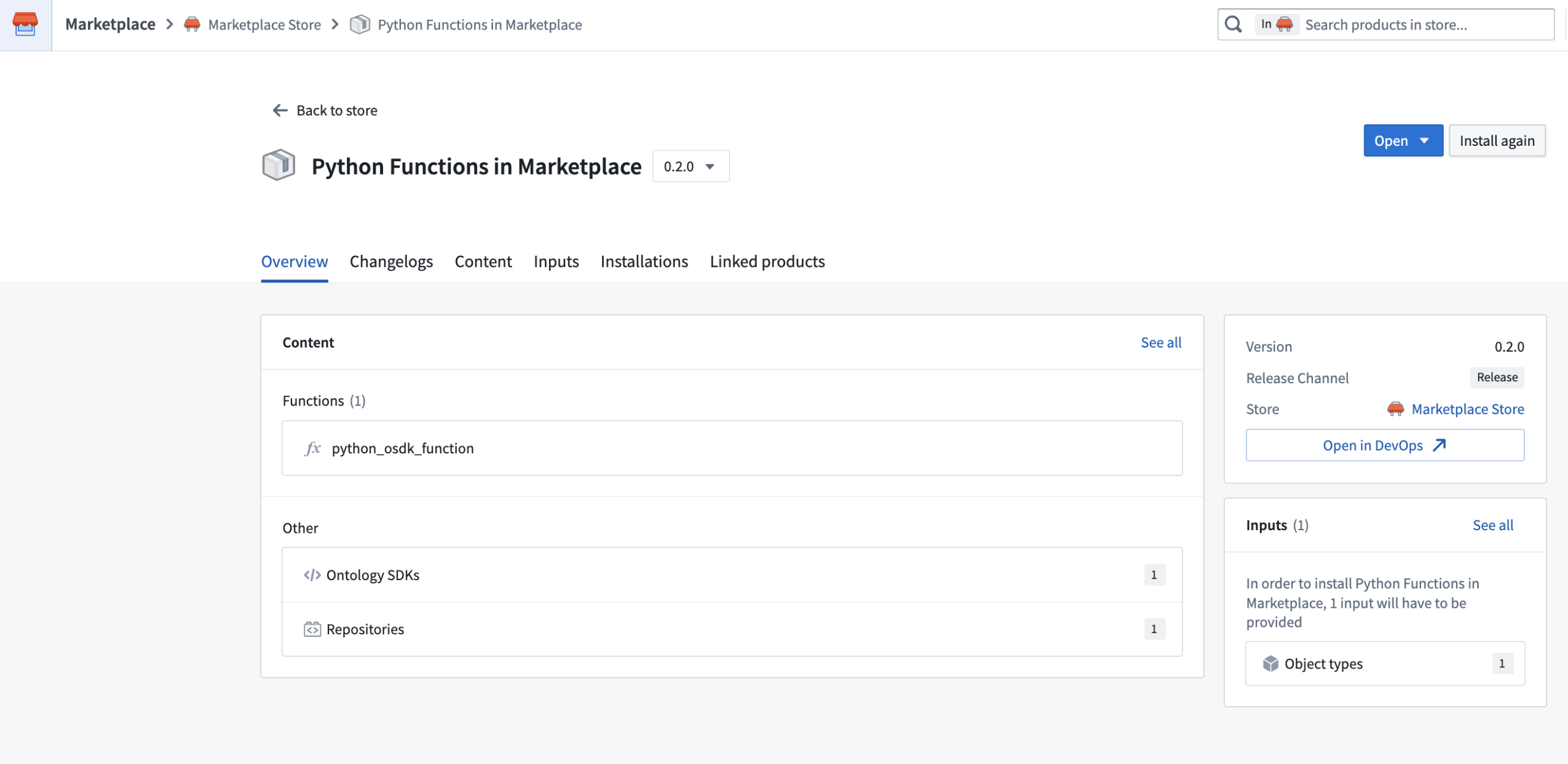 Packaging a Python function that uses an OSDK in a Marketplace product.