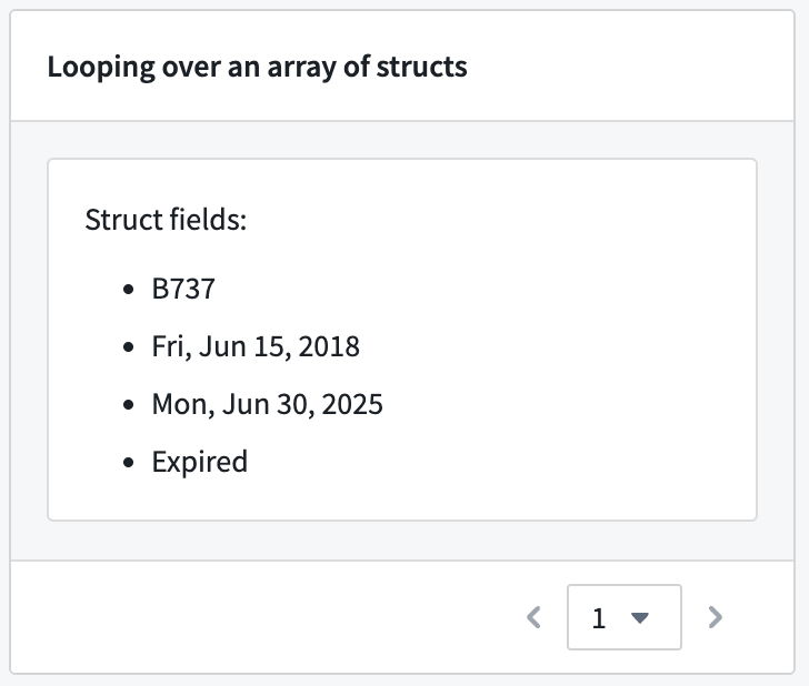Section looping over an array of structs using an embedded module created from the parent modules loop layout configuration.