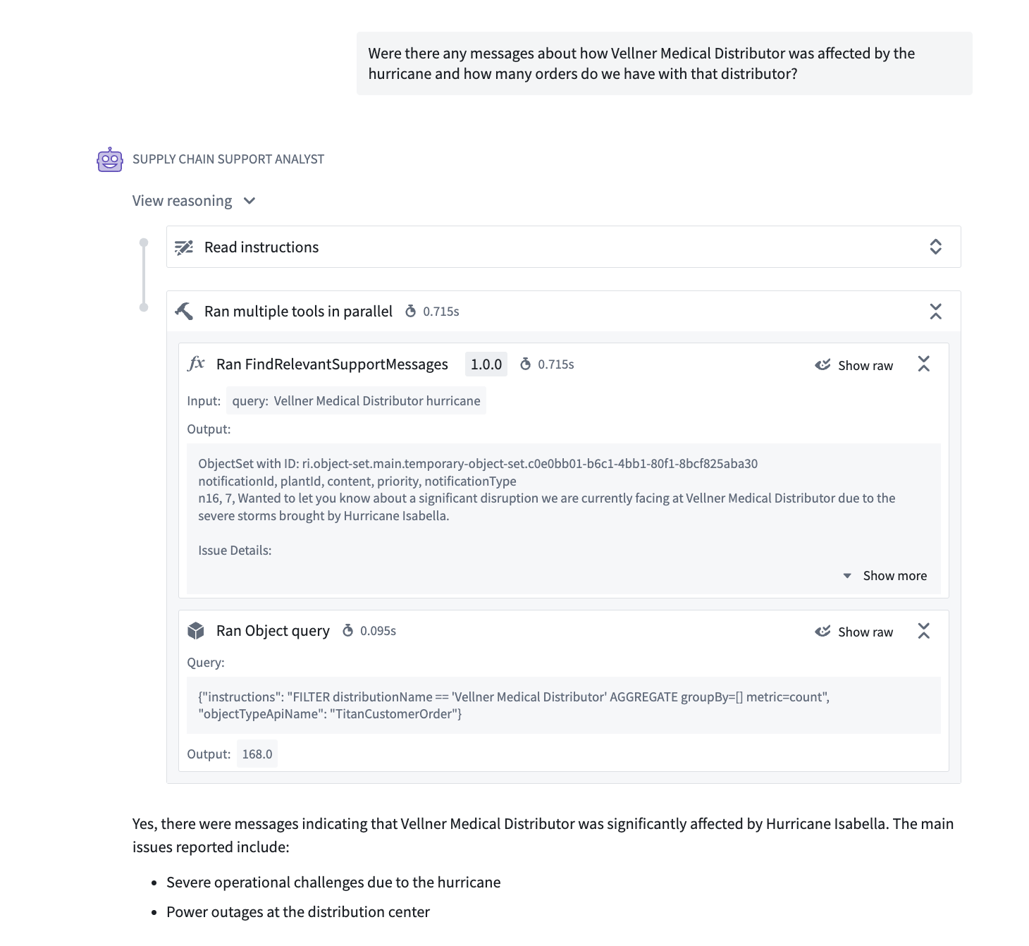 Parallel tool calls for an AIP Agent using Native tool calling mode.