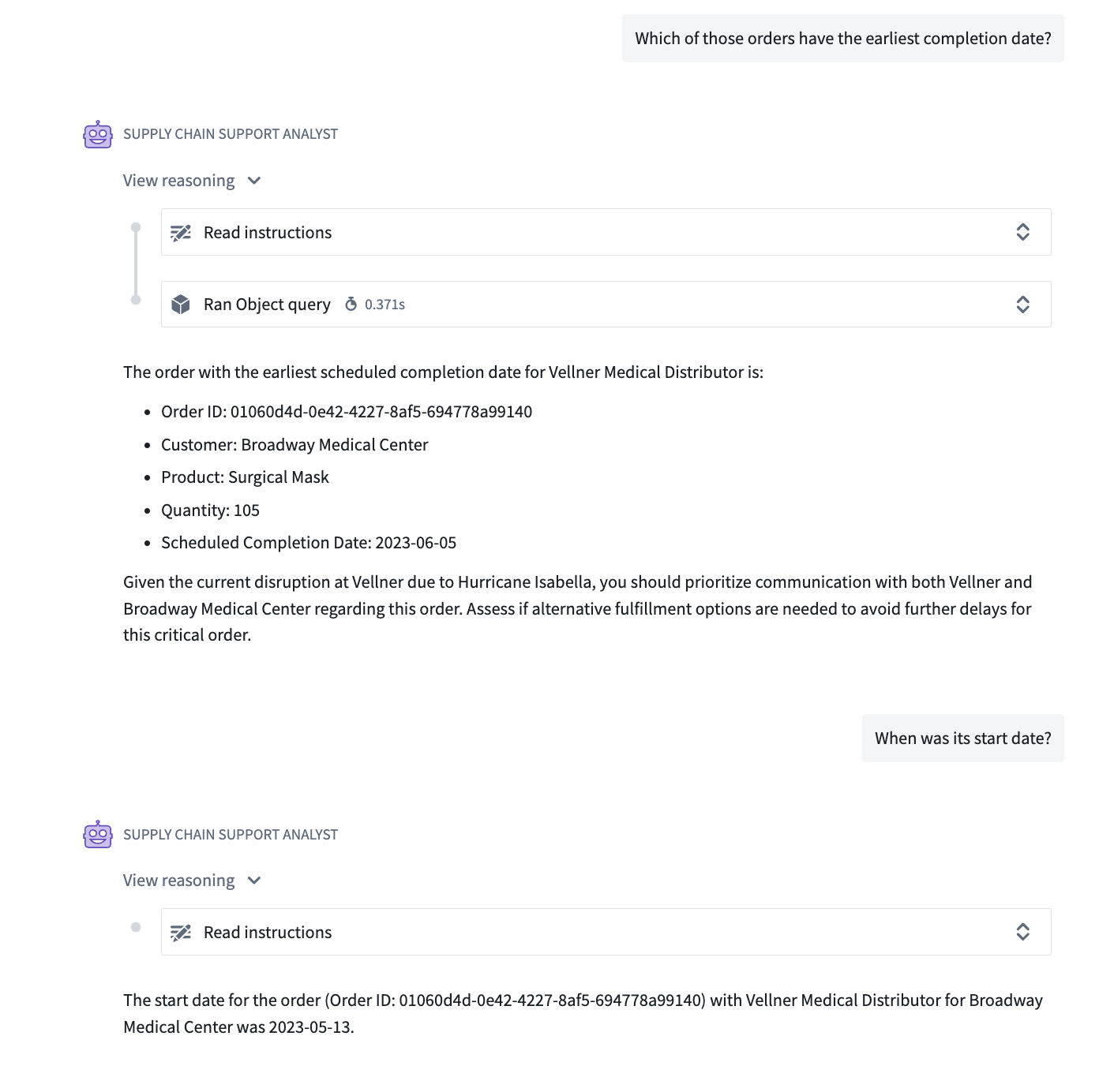 A native tool calling agent reusing a previous tool result in a conversation.