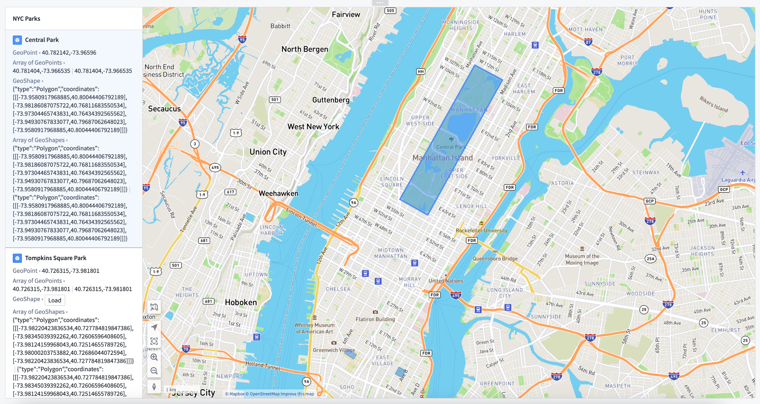 An example of geopoints and geoshapes in use in a Workshop application.