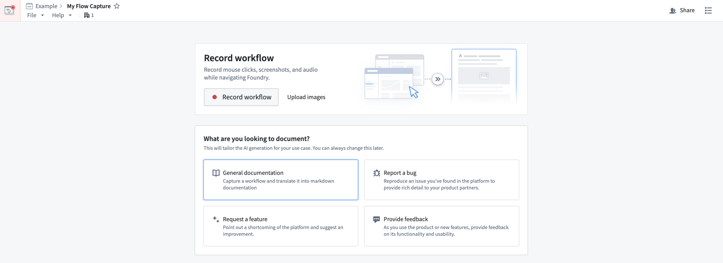 Template options in the Flow Capture application.