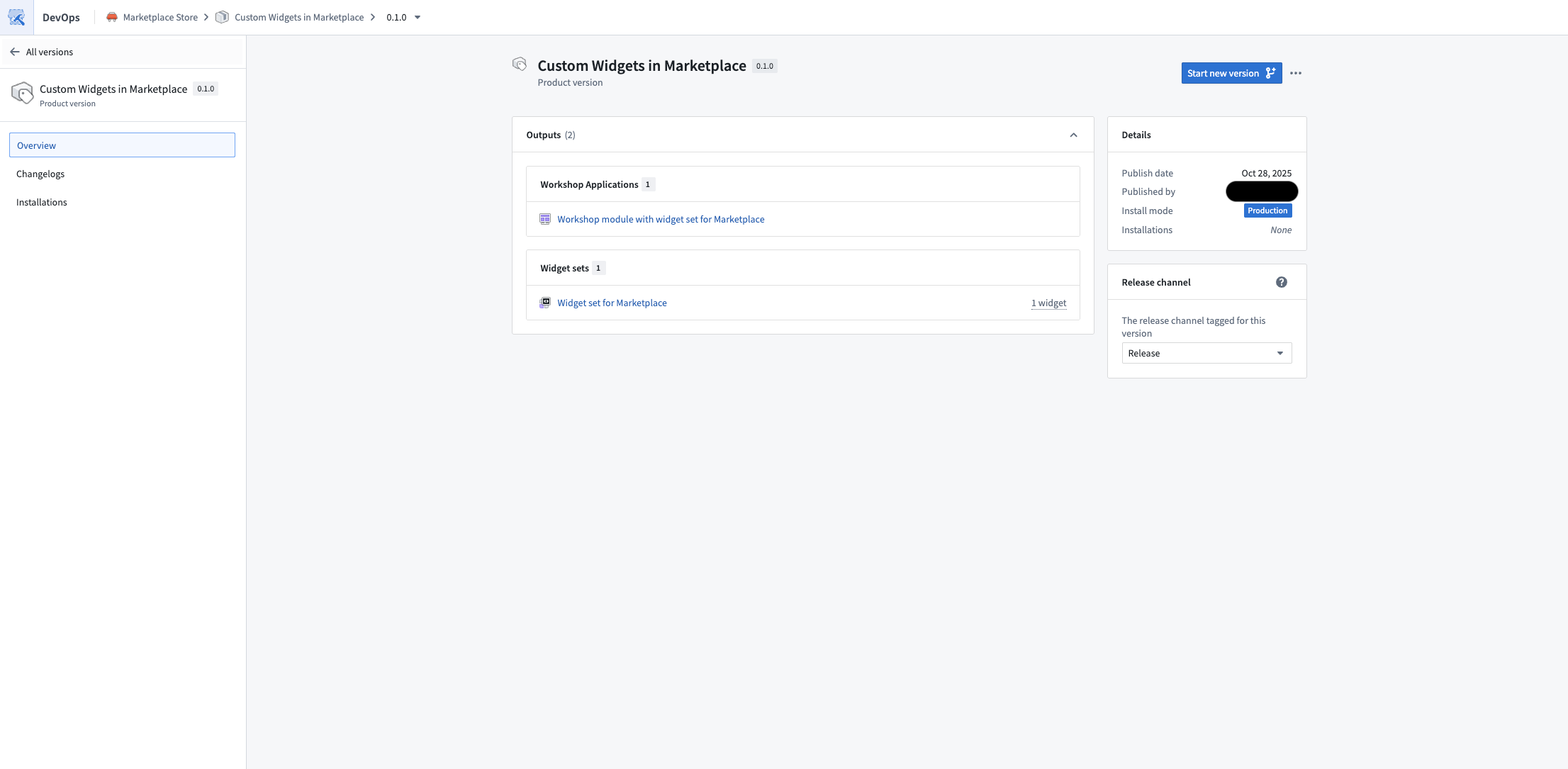 Published Marketplace product containing a Workshop module that uses a widget set.
