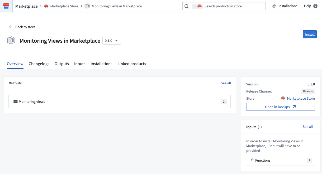 Packaging a monitoring view in a Marketplace product.