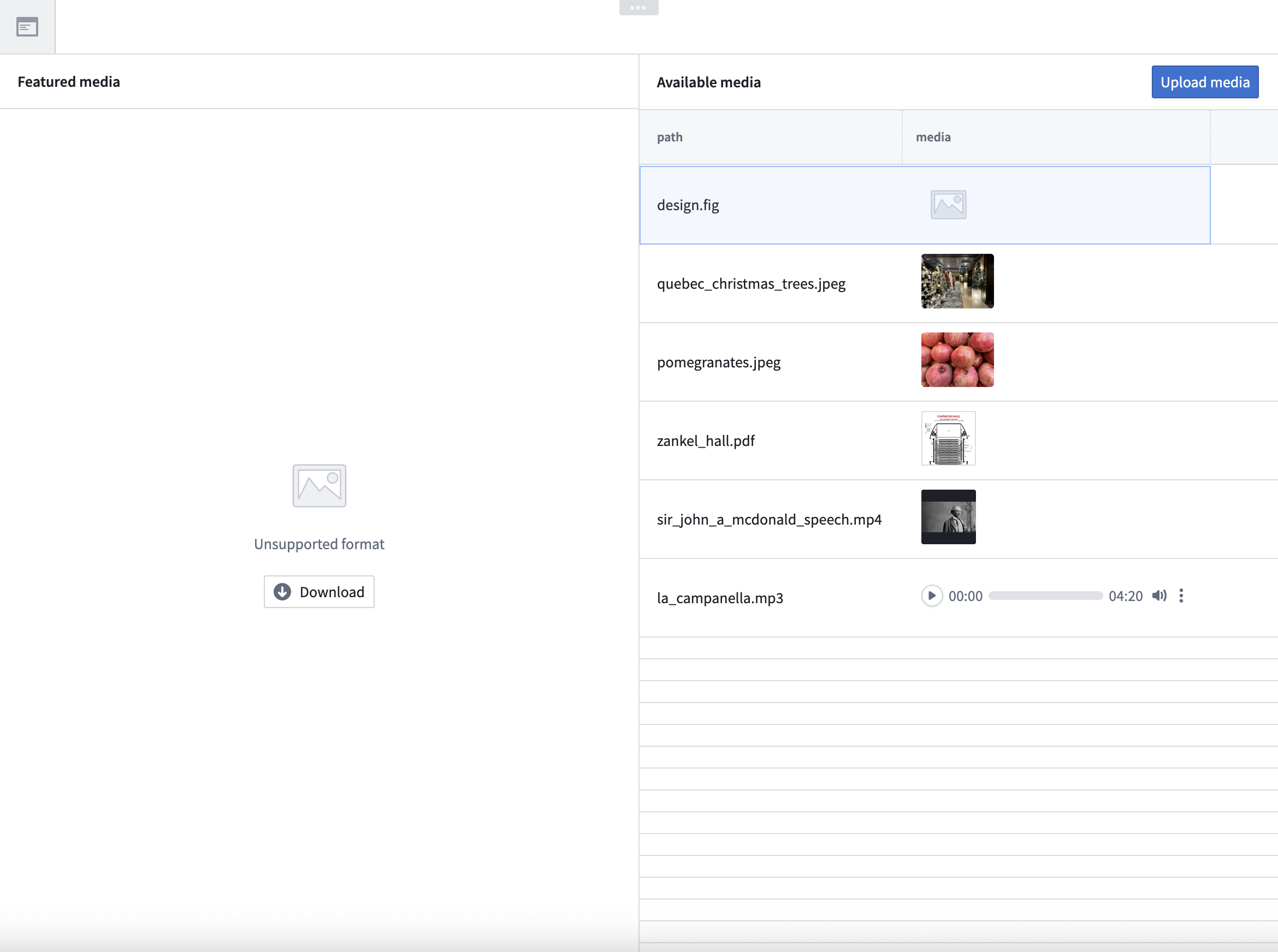 A preview of multimodal media in Workshop.