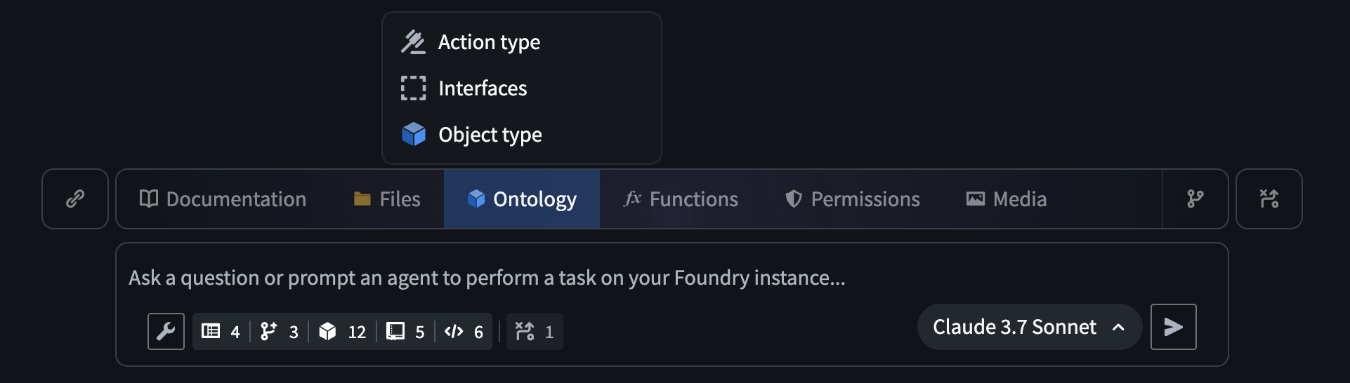 The AI FDE prompt input field with the option to add ontology resources as context.