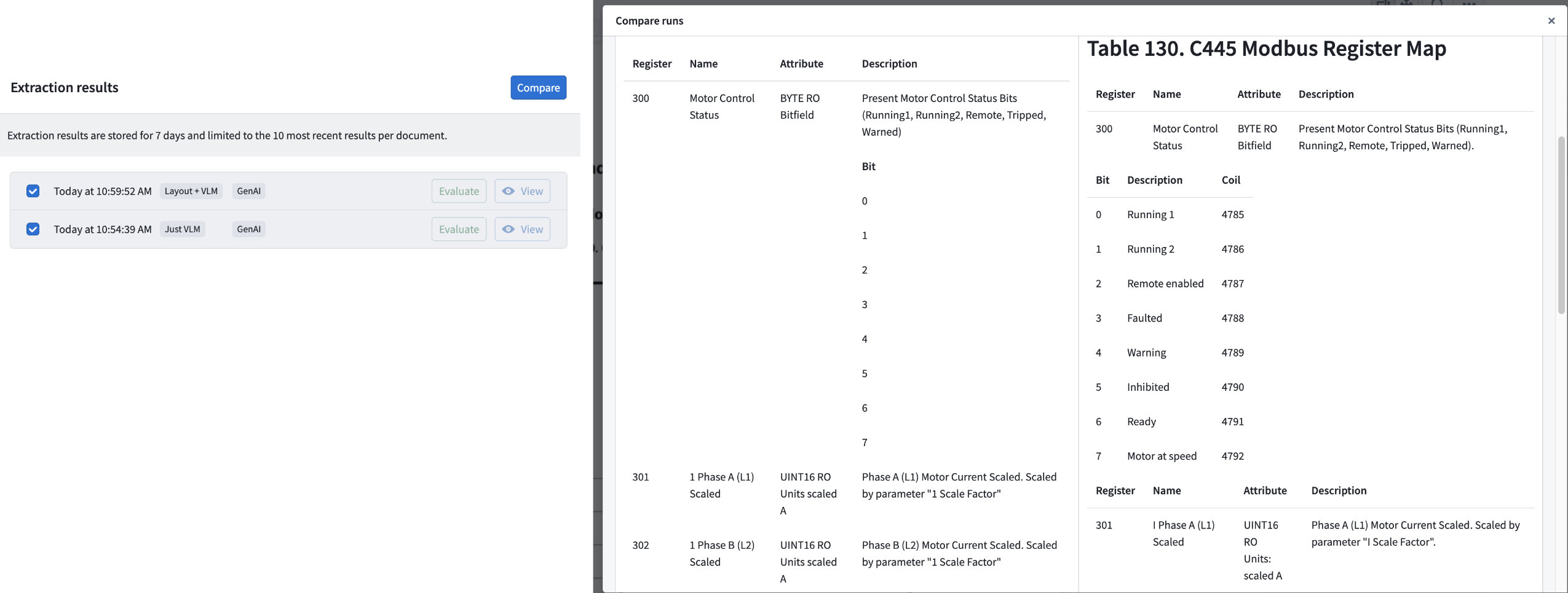Comparison of Vision LLM Extraction vs. Layout-aware OCR Vision LLM Extraction shows drastic improvement in complex table extraction quality.