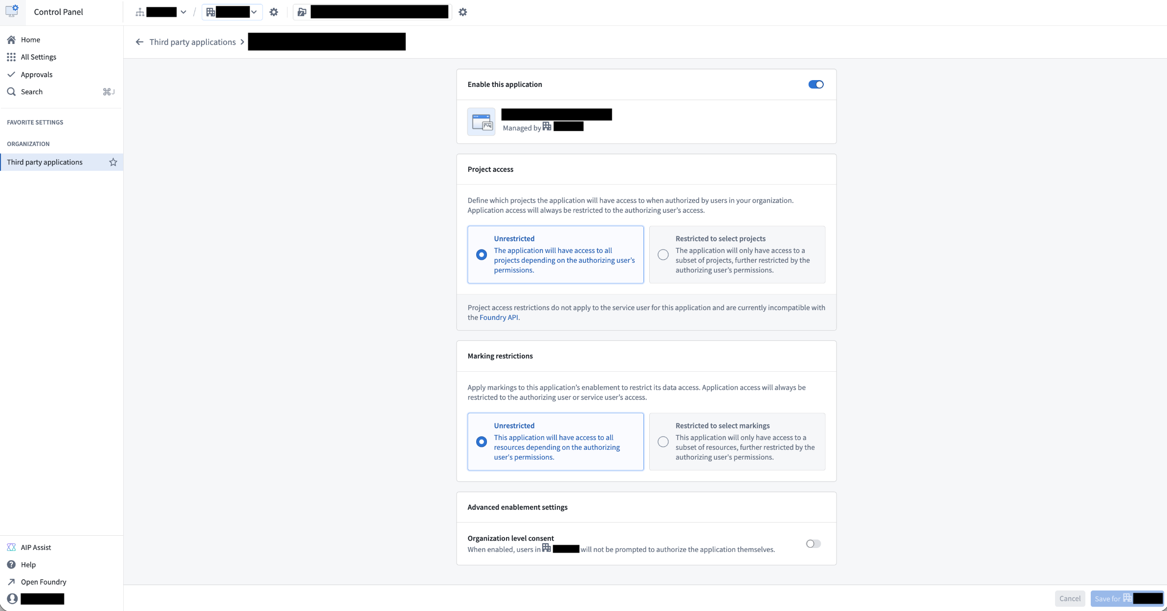 Avoid adding any client restrictions within Control Panel. Set Project access and Marking restrictions to unrestricted.