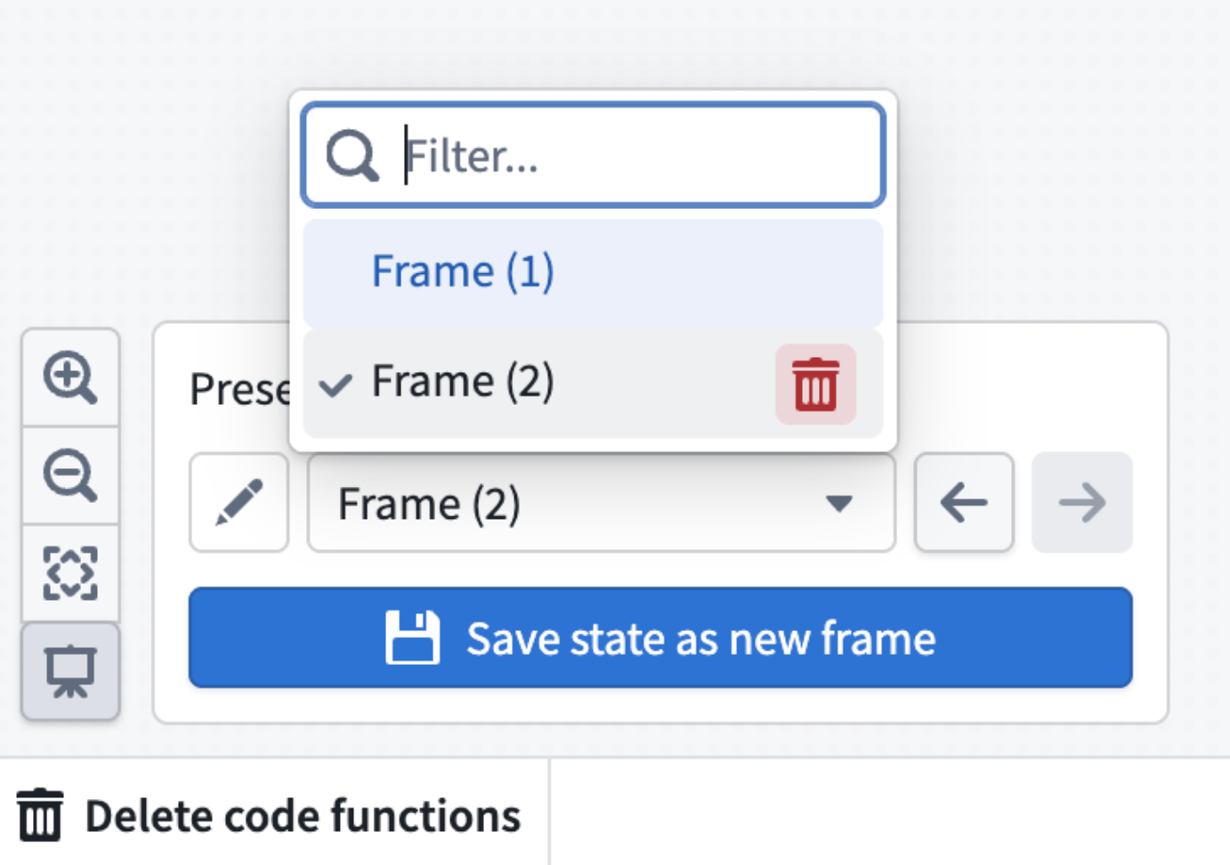 Screenshot of where to delete a presentation frame.
