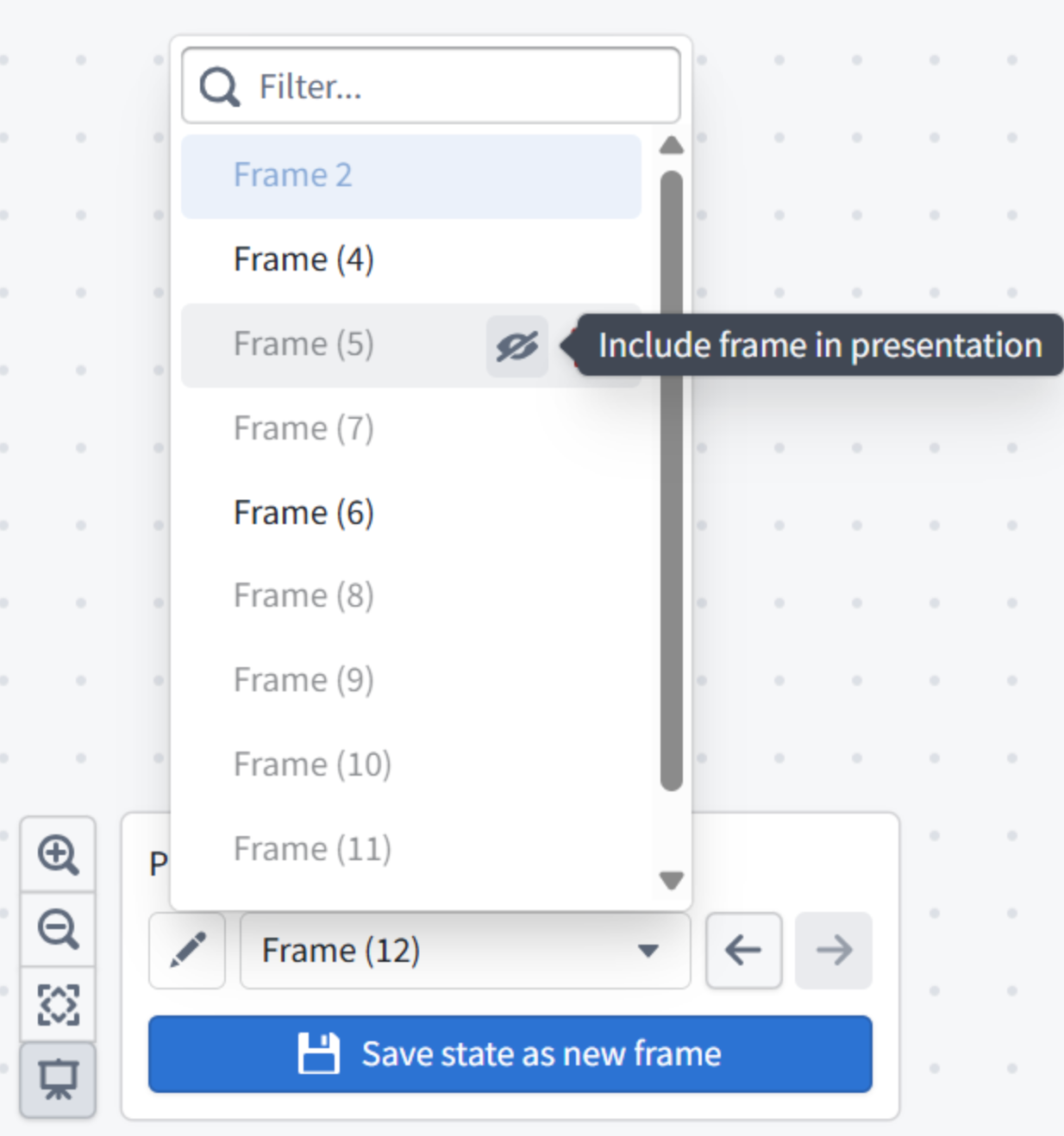 Example of hiding presentation frames.