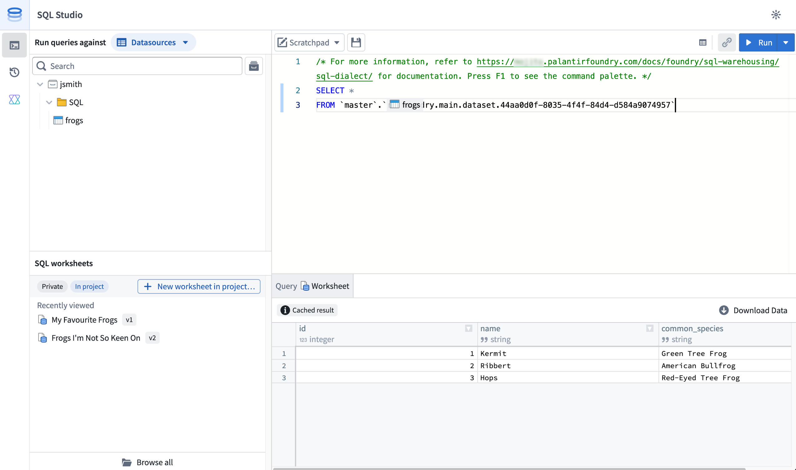 SQL Studio provides an interactive AI-assisted interface for SQL analysis of tabular data and Ontology objects.