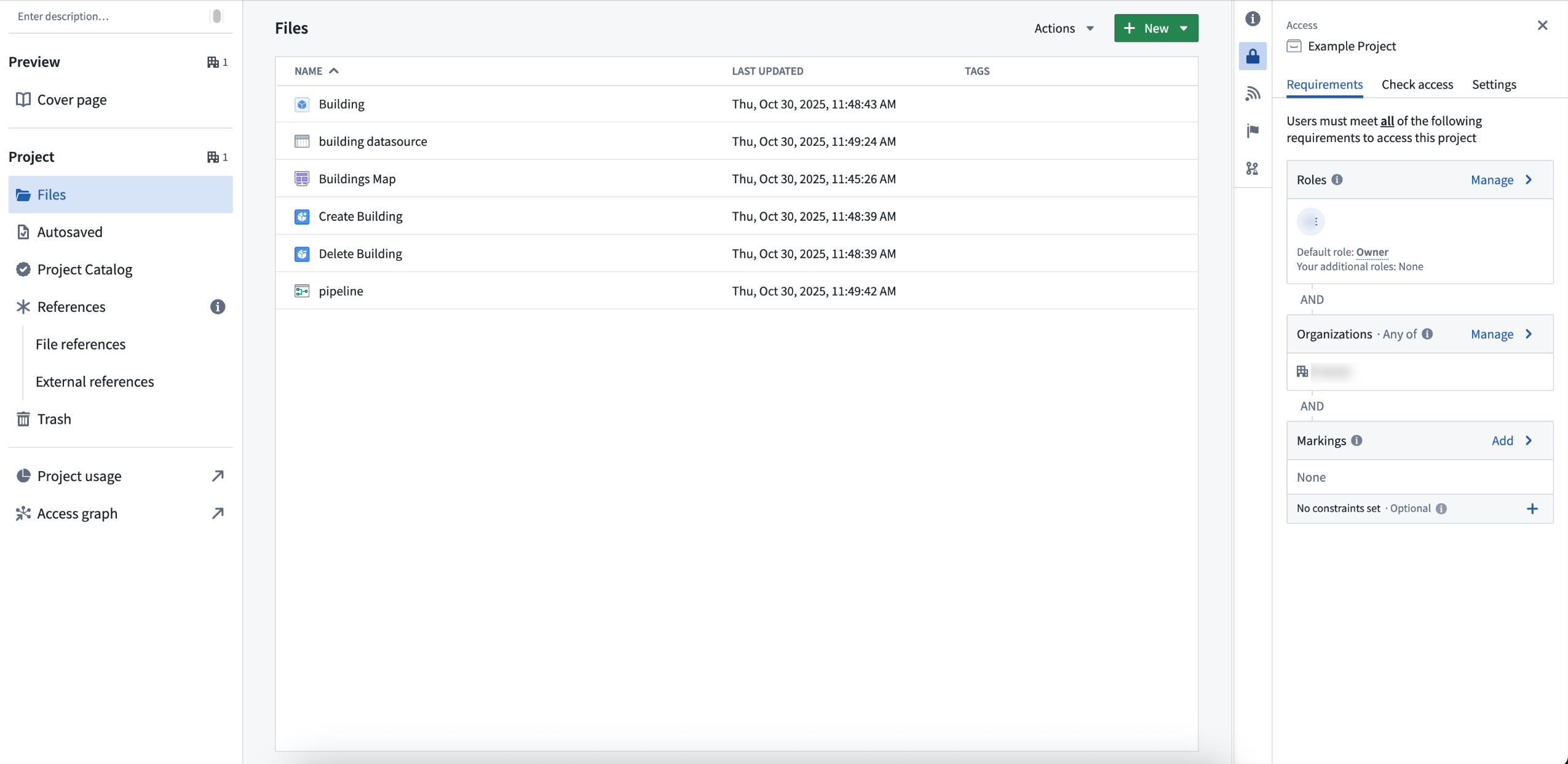 Ontology resources in a Compass project with access requirements managed at the project level.
